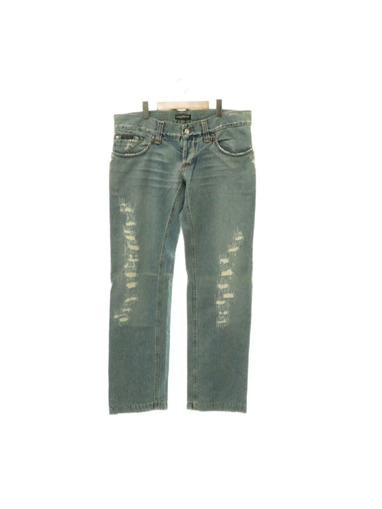 Dolce & Gabbana Distressed Denim Pants Jeans Straight Button Fly 52 Light Blue